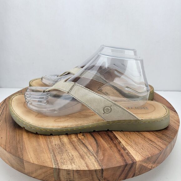 Born Womens 11 Gray Leather Thong Comfort Slip On Flip Flops Sandals CQB17 - Picture 1 of 10